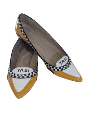 Kate Spade Go Taxi Flats 10.5 Yellow Patent Leather NYC Cab Novelty Checkered